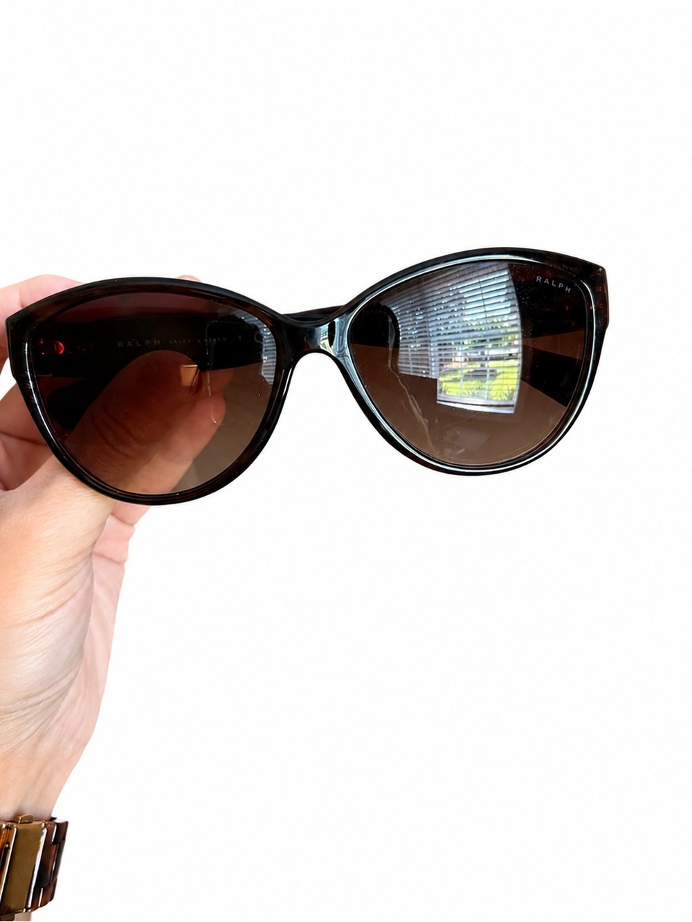 Ralph Lauren Women's Black/Brown Cat-Eye Sunglasses with Brown Gradient Lenses